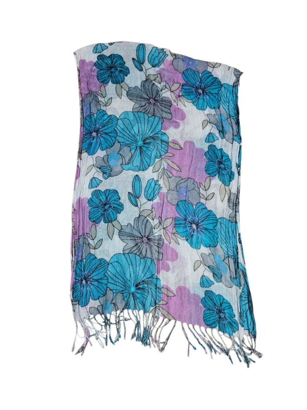 Artisan Womens One Size Scarf Blue Purple Gauze Floral Shawl Iconic Boho Wrap - Picture 4 of 4